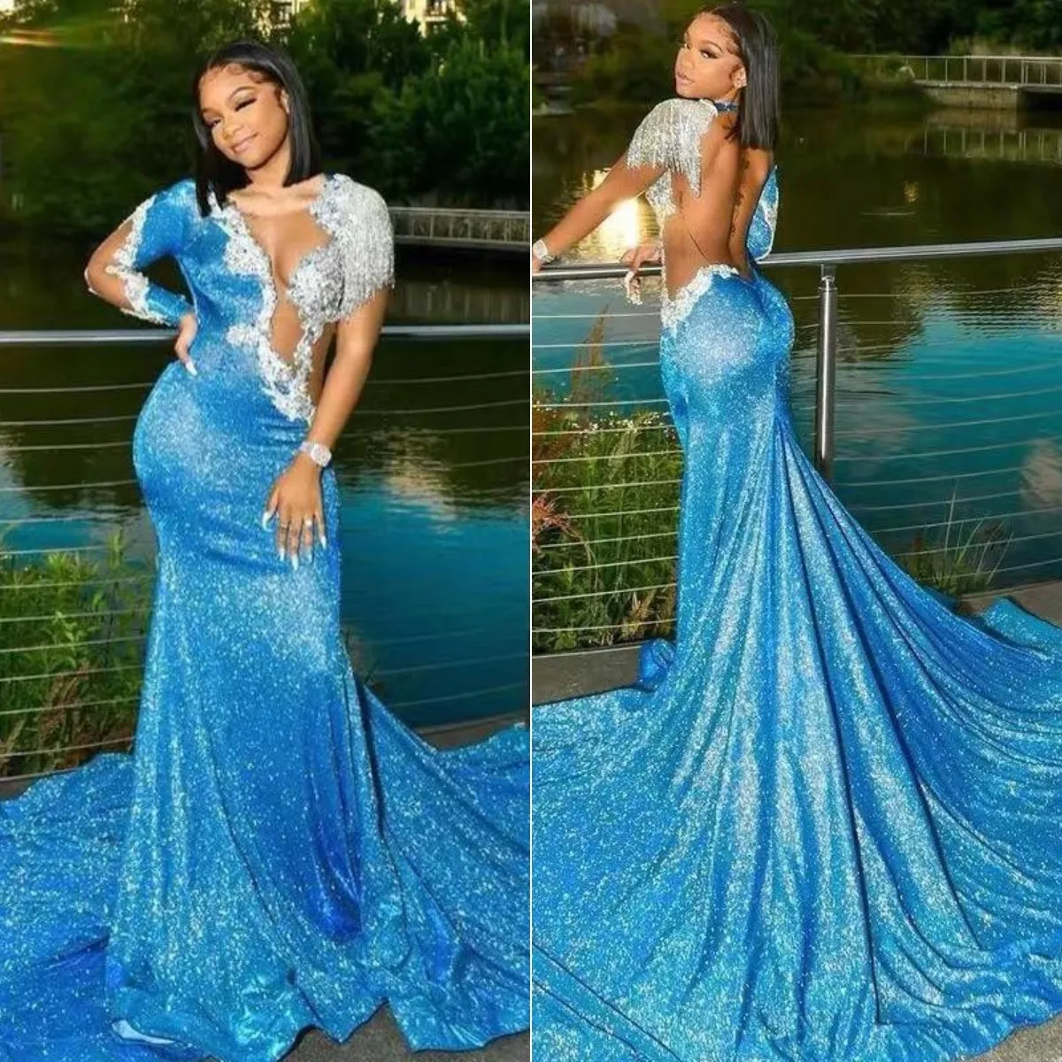 Blue and hotsell silver party dresses
