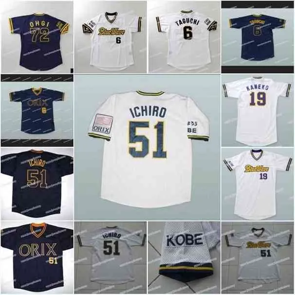 Xflsp män 51 Ichiro Suzuki Japan Orix blå våg baseball jersey 19 kaneko 6 tagughi 72 ohgi högkvalitativa tröjor