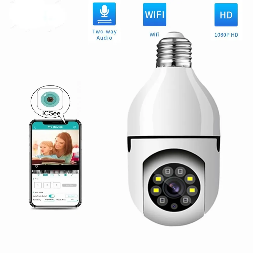 3MP ICSee WIFI IP カメラ電球ランプスマートホーム屋内 2 ウェイオーディオ CCTV ワイヤレスビデオ監視 1080P カメラ