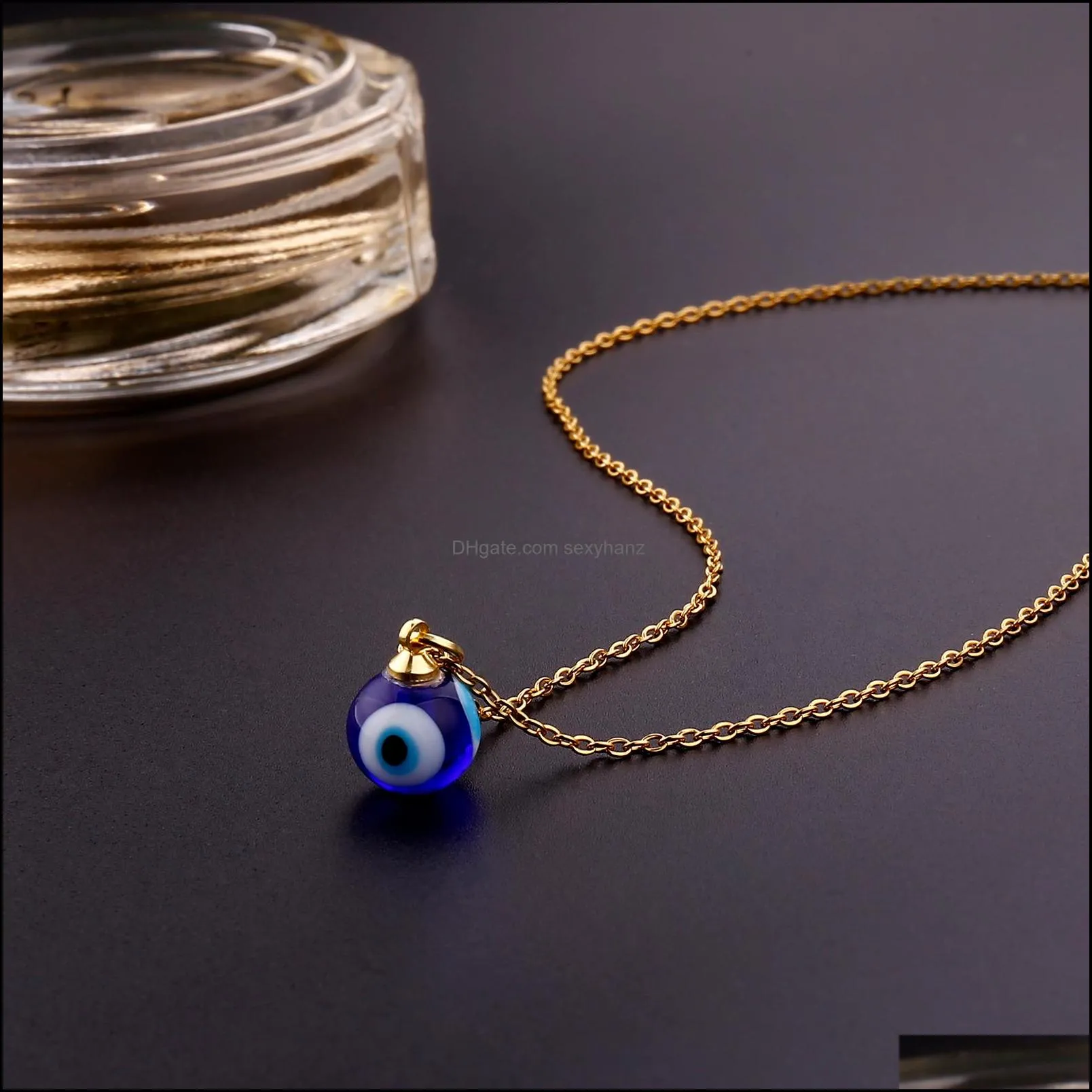 evil eye chain necklace blue eyes amulet pendant necklace ojo turco kabbalah protection delicate jewelry gift for women girls