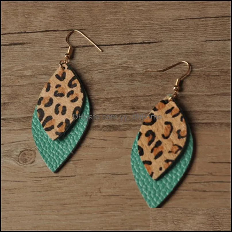pu leather earrings for women leaf leopard earring fashion accessories hanging dangle eardrop ear stud jewelry m262y f