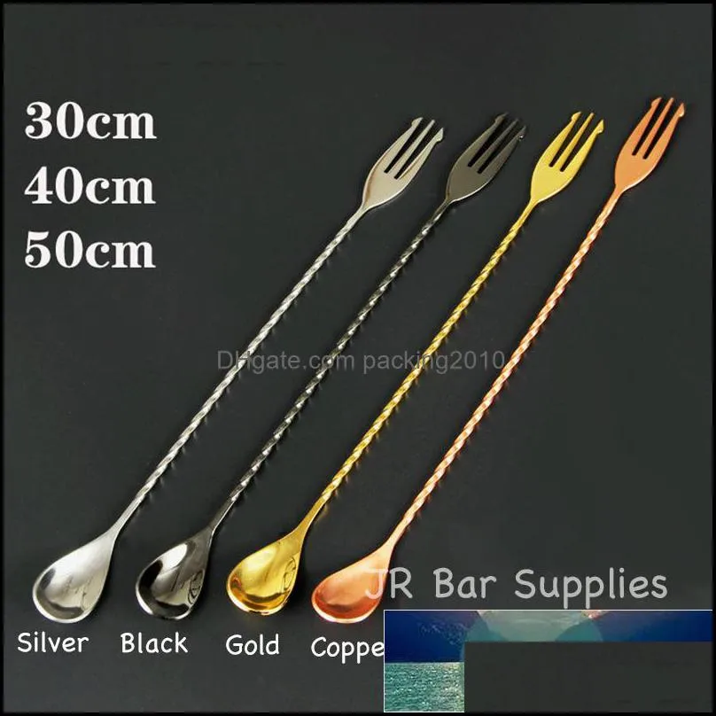 Stainless Steel Trident Bar Spoon Cocktail Mixing Spoon with Fork Mixer Bar Stirring Mixing 30cm/40cm/50cm