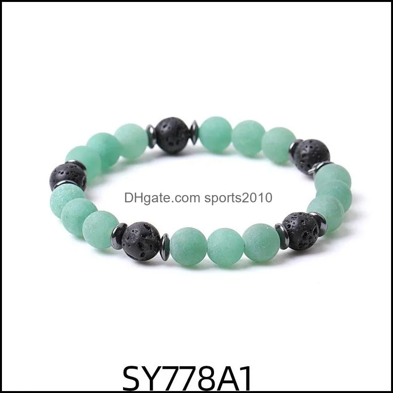 Arts And Crafts 8Mm Matte Green Stripe Agate Stone Beads Hematite Lava Strand Bracelets For Women Men Yoga Buddha Ene Sports2010 Dhngh