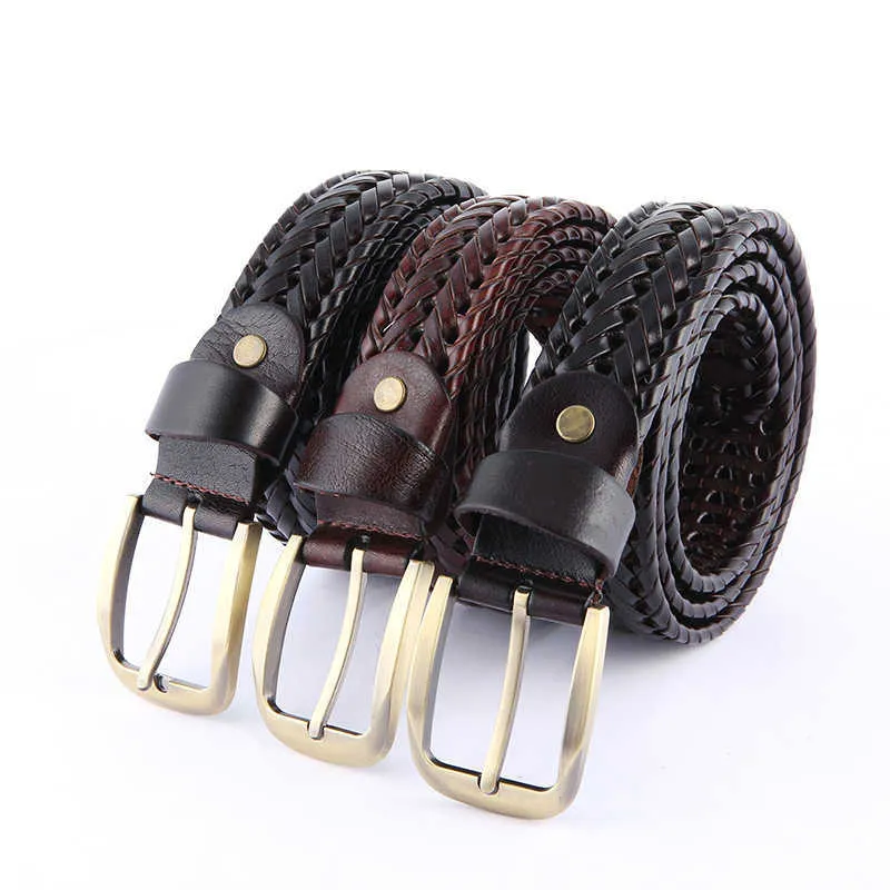 TopSelling Designer Luxury Brand Genuine Leather Men Weaving Handmade Braided Women Waist Strap Vintage Braid Male Belt Ceinture Homme Classic luxury