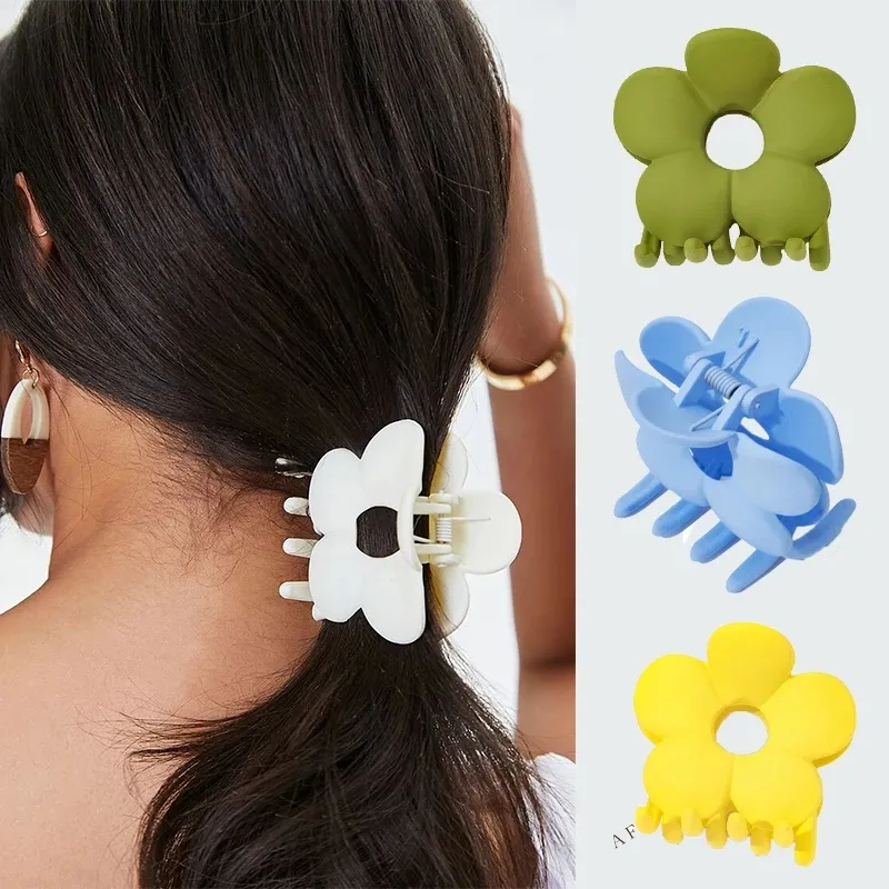 Snoep Kleuren Frosted Claw Grote Bloem Klauwen Plastic Haarklemmen Clips Voor Meisje Vrouwen Vintage Haarspelden Mode Haaraccessoires