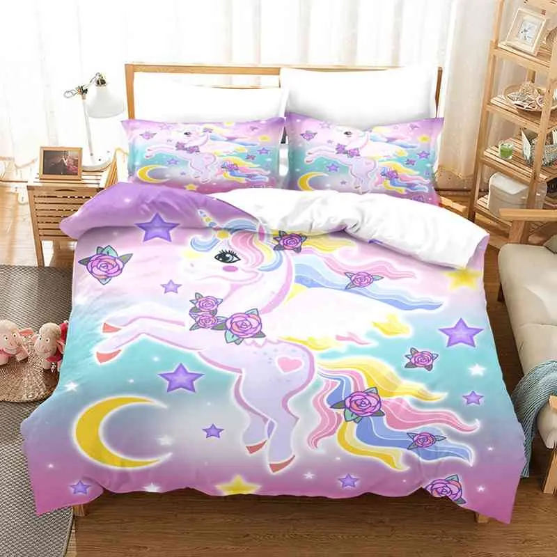 Unicorn Pink Kids Unicorn Bedding Set Cartoon Printing Adult Lovely