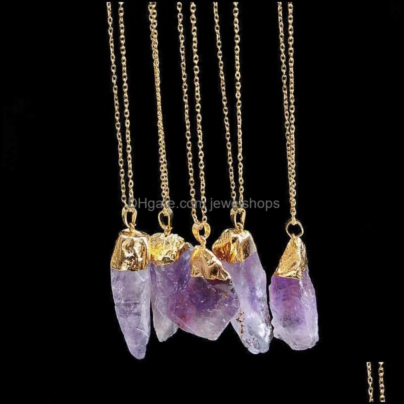 rainbow reiki healing stone pendant necklace irregular natural raw quartz gemstone necklac for womens