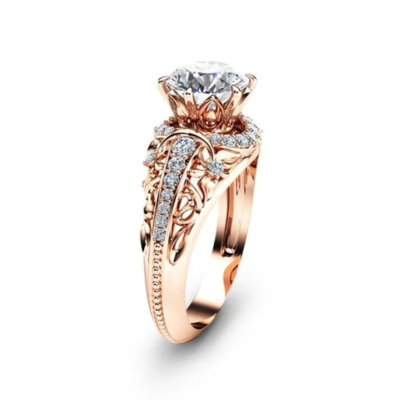 Bagues de cluster 14K Rose Gold Couleur Microinclaid Diamond Style Bague pour femmes Blanc Topaz Gemstone Anillos Bizuteria Cirle Dainty JewelryCluste