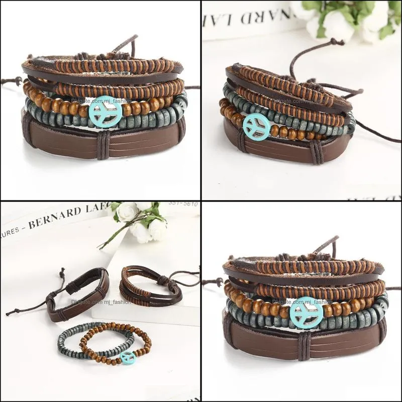 Charm armband charms casual smycken vintage justerbar wrap fl￤tad armband mtilayer l￤der droppleverans 2021 mjfashion dhxzu