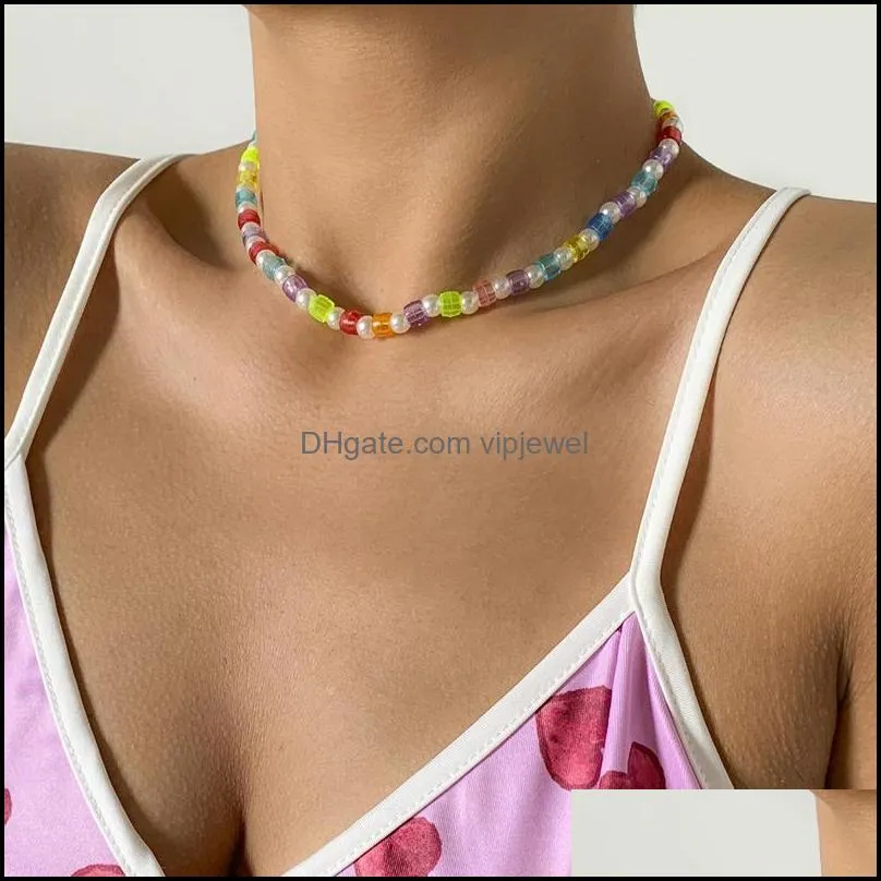 Chokers Kolye kolyeler takılar bohemian colorf çiçek pirinç boncuk kolye inci kadınlar kısa cazibe el yapımı Noel hediyesi kız drop de