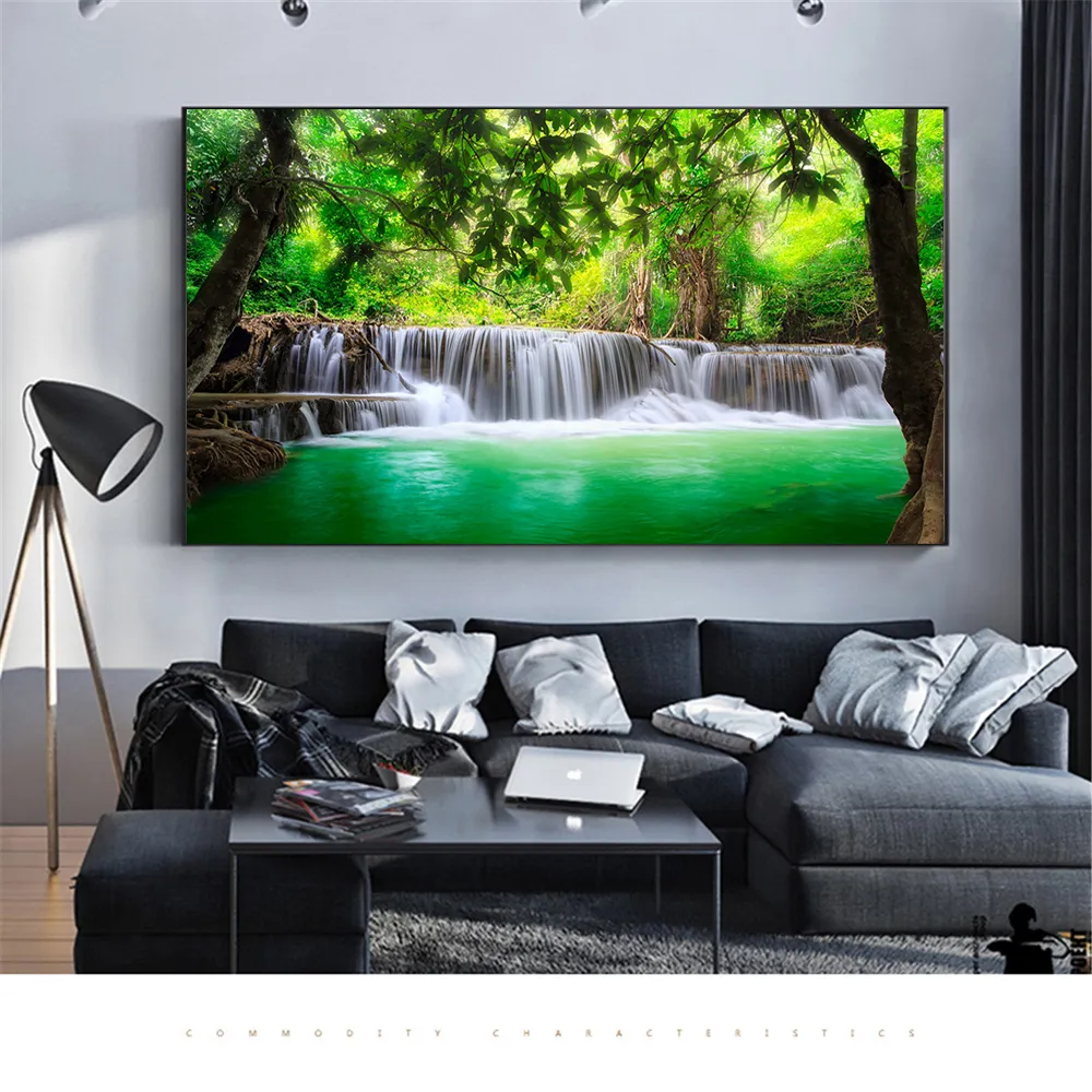 Stampe HD Poster Su La Casa Paesaggi Dipinti A Cascata Naturali Arte MuraleシナリオImmagine Cascata Soggiorno Modulare