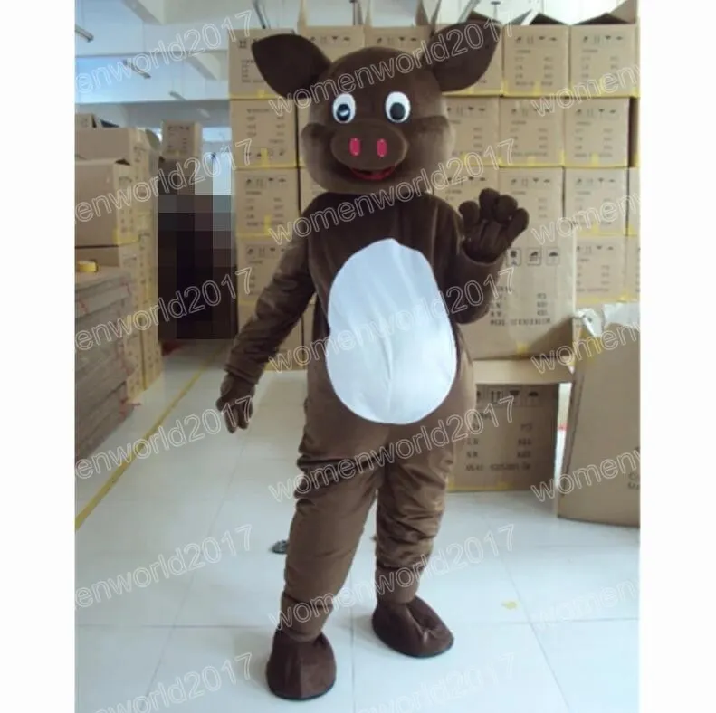 Costume da mascotte di maiale marrone di Halloween Costume da personaggio dei cartoni animati di alta qualità Completo da adulto unisex Vestito da carnevale di Natale
