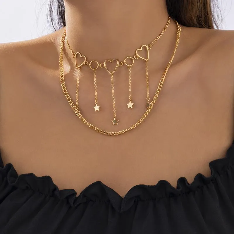 Chokers Ailodo 2 PCS/Set Yıldız Kolye Kalp Kalp Çizyesi Kadınlar İçin Altın Gümüş Renk Partisi Düğün Moda Takı Hediyesi 2022Chokers Godl2