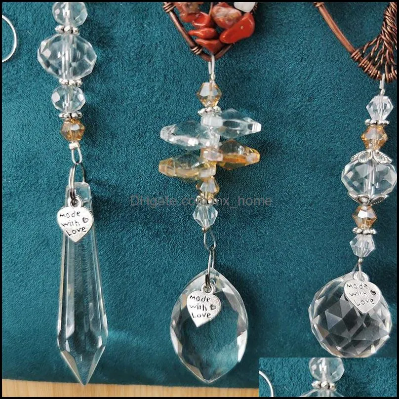 Healing Spiritual Home Window wall Hanging pendant Decor Tree Of Life hang Chakra Stone Prism Natural Crystal Charm Ornament