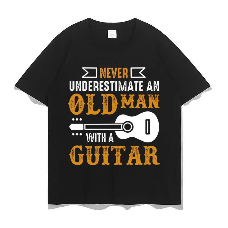 Men's T-Shirts Old Man Guitar Print Short-Sleeve Tops Men Oversized Cotton Casual Tee Fashion Classic Graphic Streetwear