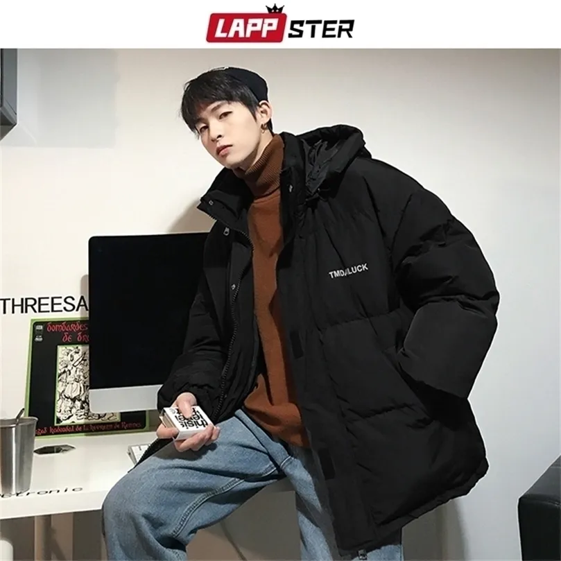 Lappster Men Black Streetwear Bubble płaszcz zimowe kurtki męskie mens koreańskie z kapturem płaszcze płaszcze płaszcze harajuku hip hop parka 201128