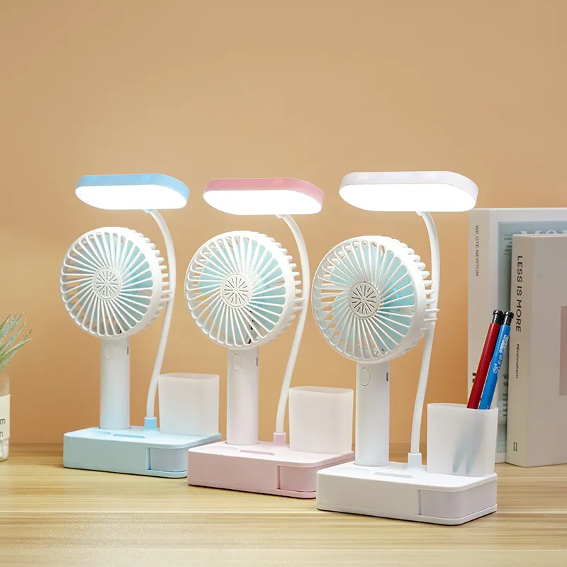 Multifunktionella elektriska fläktar luftfuktare för elever att lära sig ögonskydd Desktop LED Night Light USB Charging Mini Fan