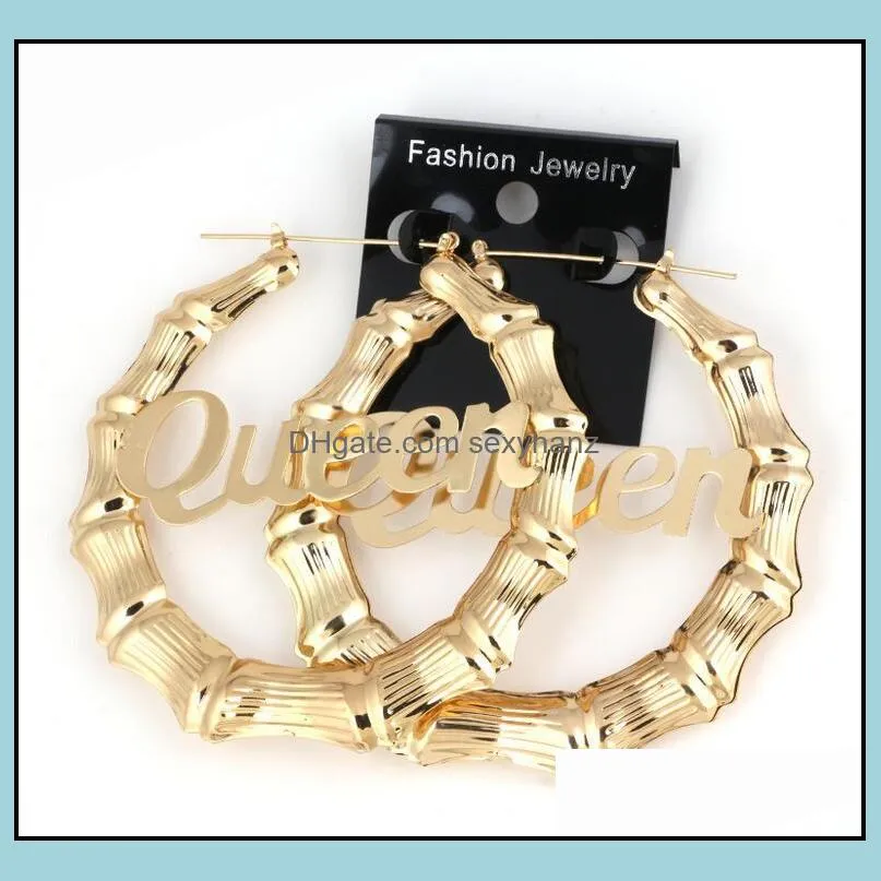 Queen Babygirl Word Name Joint Bamboo Hoop Earrings Gold Bamboo Ear rings Hoops Huggie Multi Styles