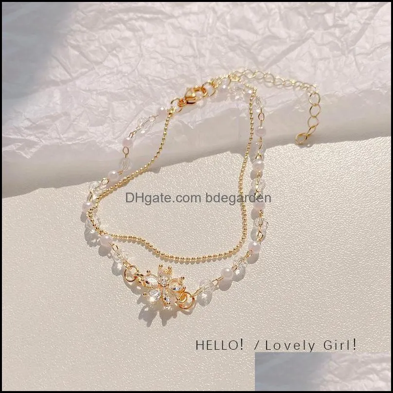 charm bracelets elegant double pearl crystal flower bracelet design braceletcharm