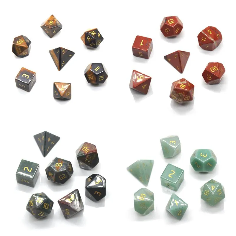 Dekorativa föremål Figurer Naturliga ädelsten Polyhedrala tärningar Set Healing Crystals for Witchcraft Polished Handmade 7 Stones Reiki Energy