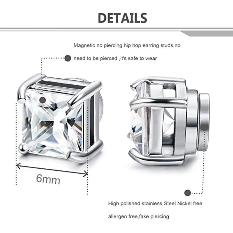 Amazon.com: BEFOSHINN Magnetic Stud Earrings for Men, Non-piercing CZ Studs,  Hypoallergenic Stainless Steel Lymphatic Magnetic Earrings, Clip On Earrings  For Men 6-8MM(4pairs- 6mm round): Clothing, Shoes & Jewelry