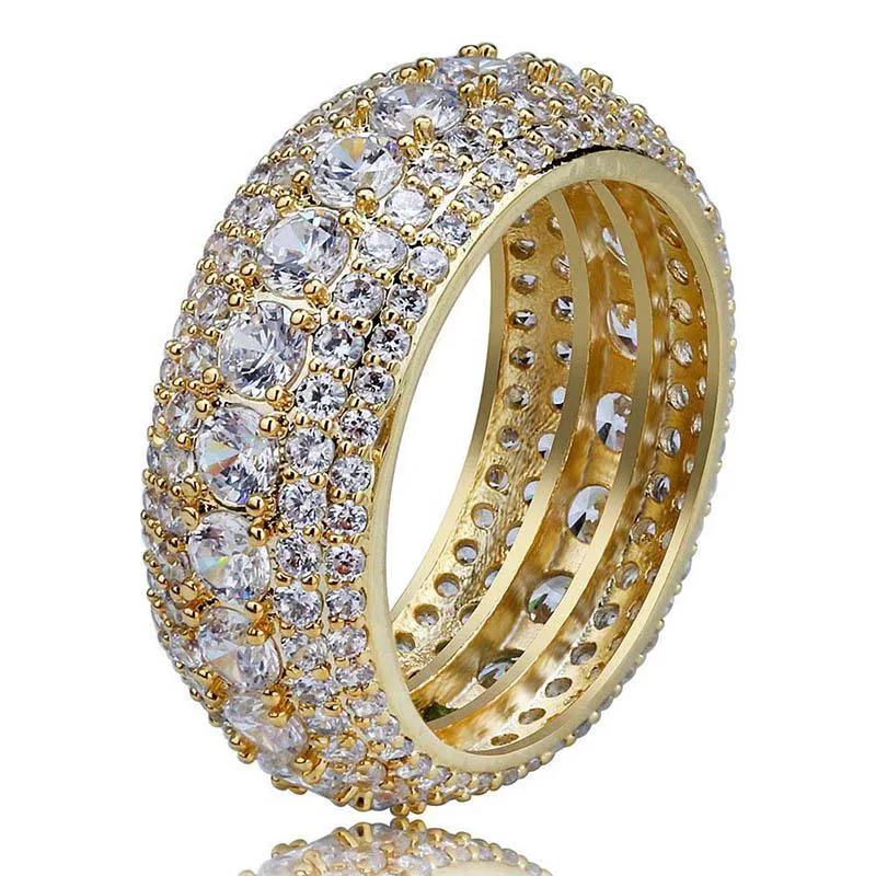 Cluster anneaux hip hop bling out cubic zirconia cz ring pour hommes femmes luxe géométrique rond doré de haute qualité bijoux