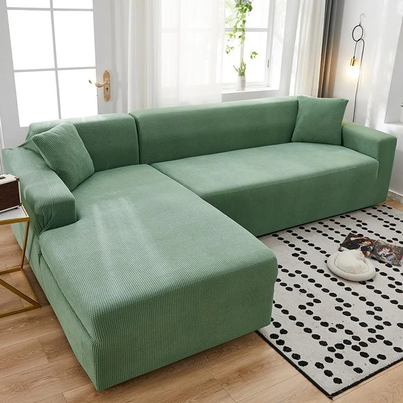 Stol täcker polär fleece soffa soffskydd för hem vardagsrum elastiskt rutigt sektionshörn fåtölj slipcover funna chaise loungechair