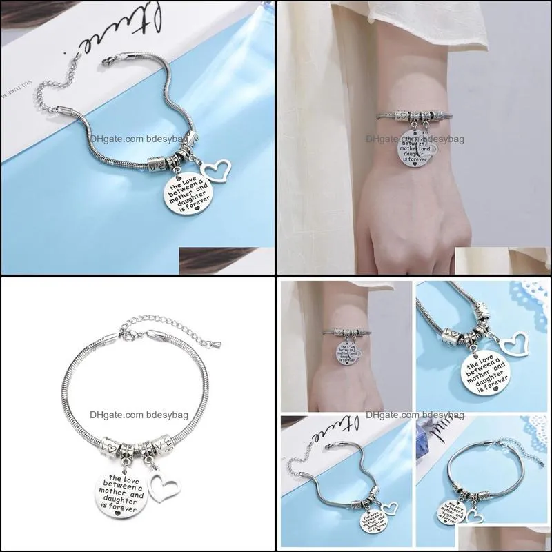 1pc mother stainless steel s for women charm bracelet mother`s day jewelry gifts daughter and mom