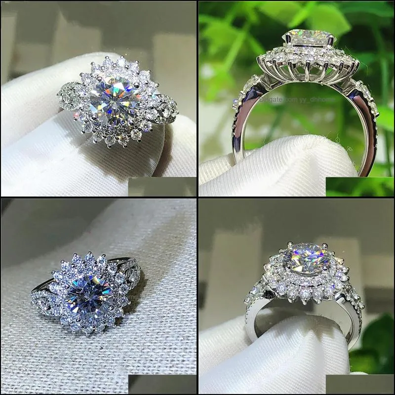 Silver Sunflower Shaped Women Wedding Rings Dazzling Crystal Zirconia Fashion Engage Proposal Ring Jewelry