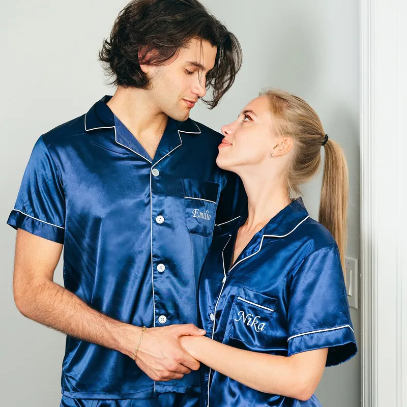 Personalized Couple Pajamas Honeymoon Gift Custom Matching Pajamas Bride Groom Anniversary Gifts Satin Pajamas Sets With Names 220621