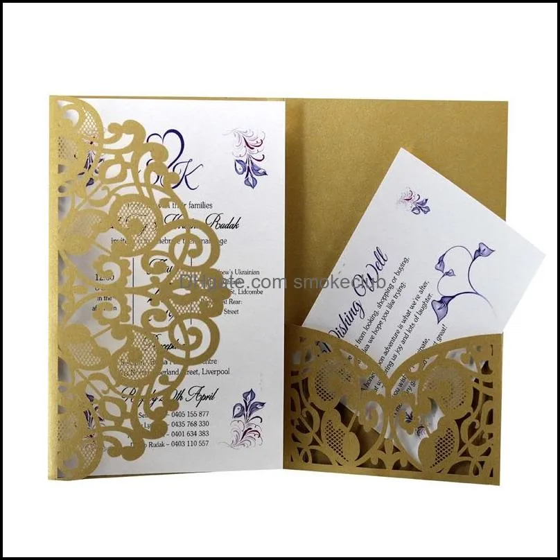 Wedding Invitation Cards Kits Spring Flower Laser Cut Pocket Bridal Invitation Card For Engagement Graduate Birthday Party 10 p2