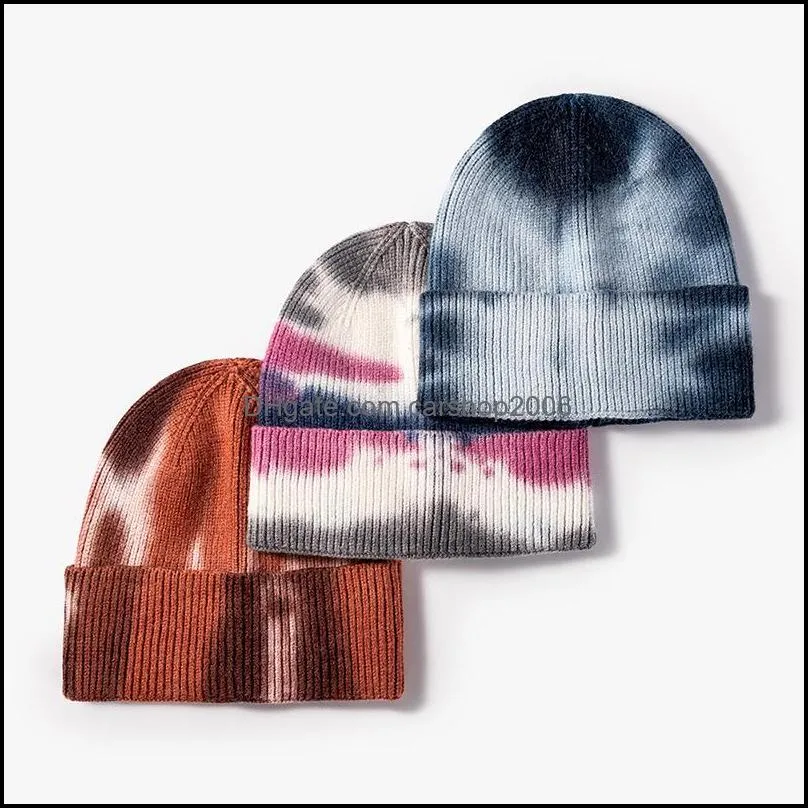 fashion tie dye warm knitted brimless hat women men autumn winter beanies hip hop skullies cap fmale casual bonnets