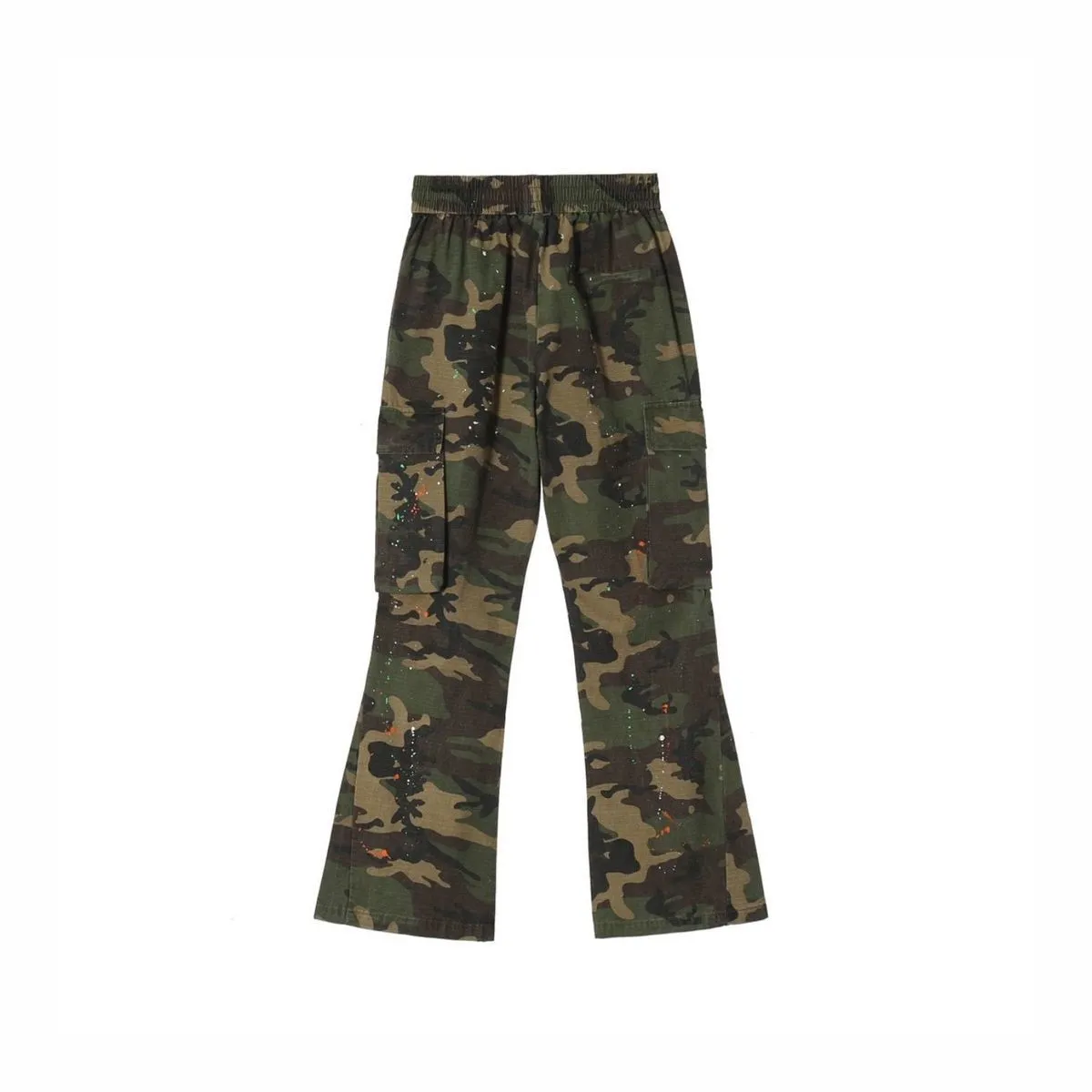 Men Cargo Pants and Women Retro Loose Ink Splash Cotton Washed Camouflage Flared Pants with Pocket