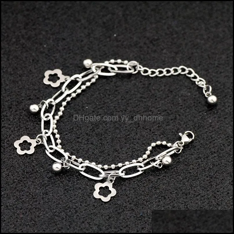 hollow flower double layer bracelets lovely beads stainless steel bracelet gift jewelry