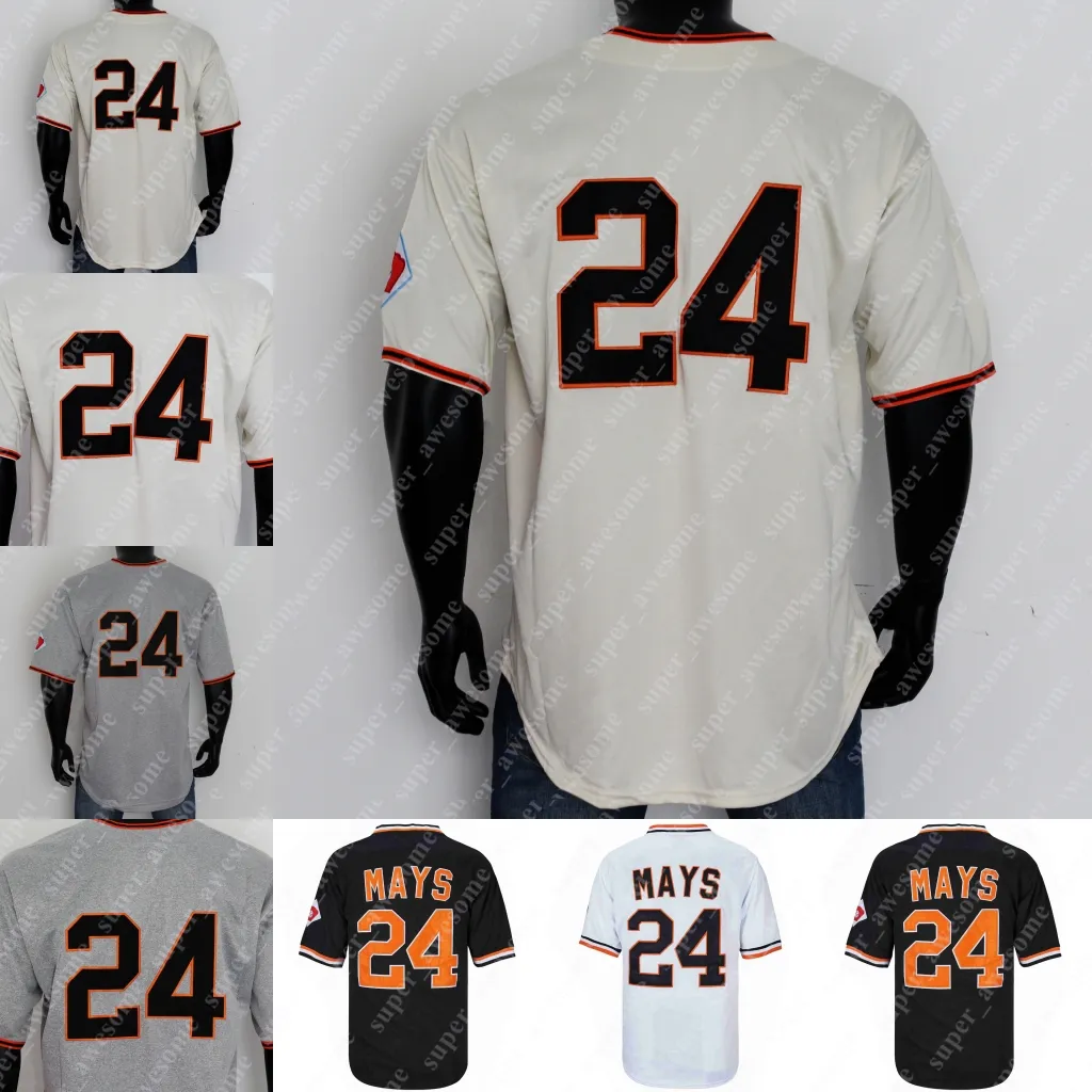 24 Willie Mays Jersey 1951 creme cinza preto branco costurado