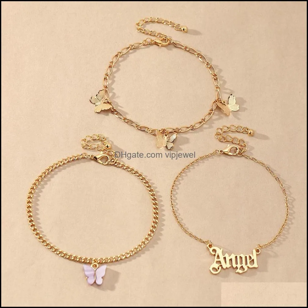 fashion multilayer cute butterfly anklets for women bohemian simple anklet gold color