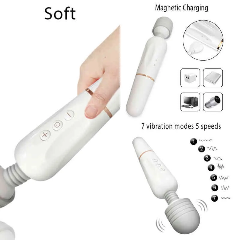 Nxy Vibrateurs Puissant Av Baguette Magique Corps Masseur Usb Charge g Spot pour Femmes, Vibromasseur Adulte Sex Toys Femme, Produits Féminins 220414