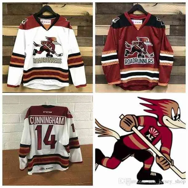 Thruw Cample Tucson Roadrunners 2 Andrew Campbell 35 Hunter Miska 43 Dakota Mermis 72 Ryan Macinnis Red White AhlホッケーステッチジャージS-3XL