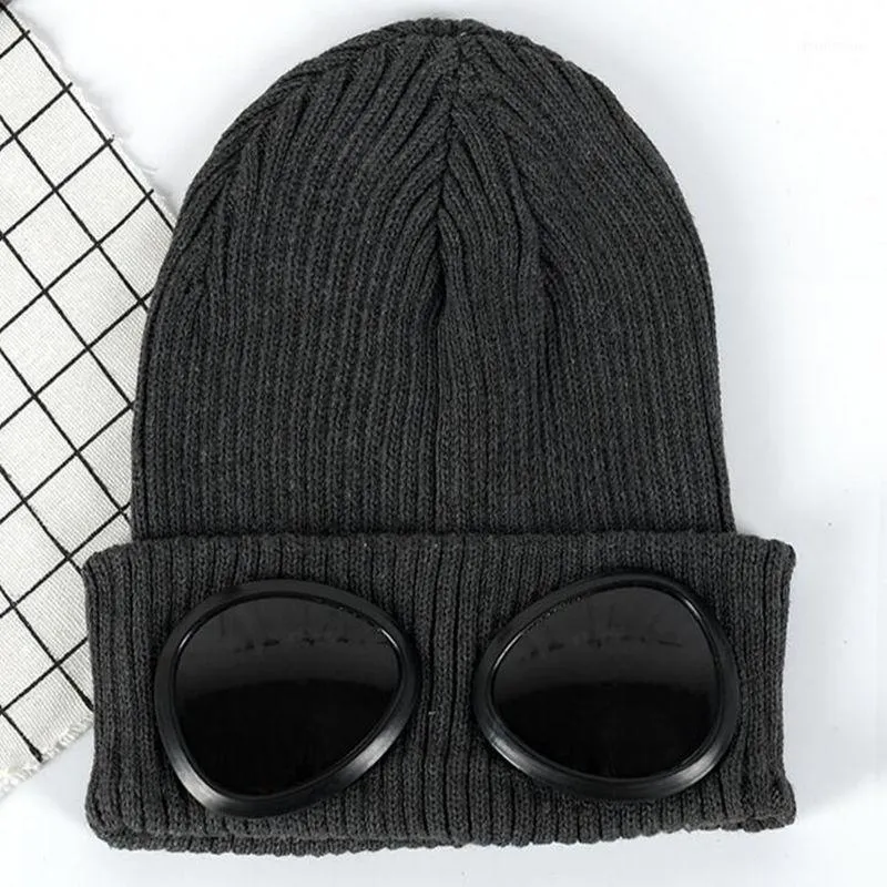 Beanie/Skull Caps 2022 Vinterkvinnor stickade hiphop beanie med glasögon dekoration kvinnlig pilotstil skalle cap hat h3 vcjik