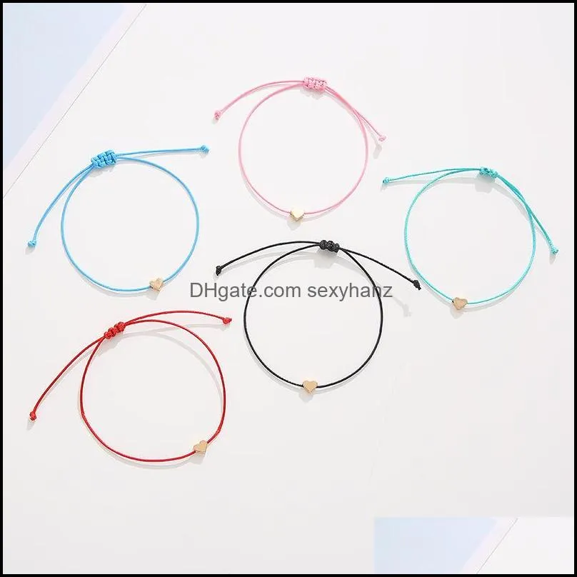 Simple Fashion Mini Heart-shaped Charm Bracelet Femme Adjustable Lucky Red String Bracelets Women Kids Wish Jewelry Card Gift