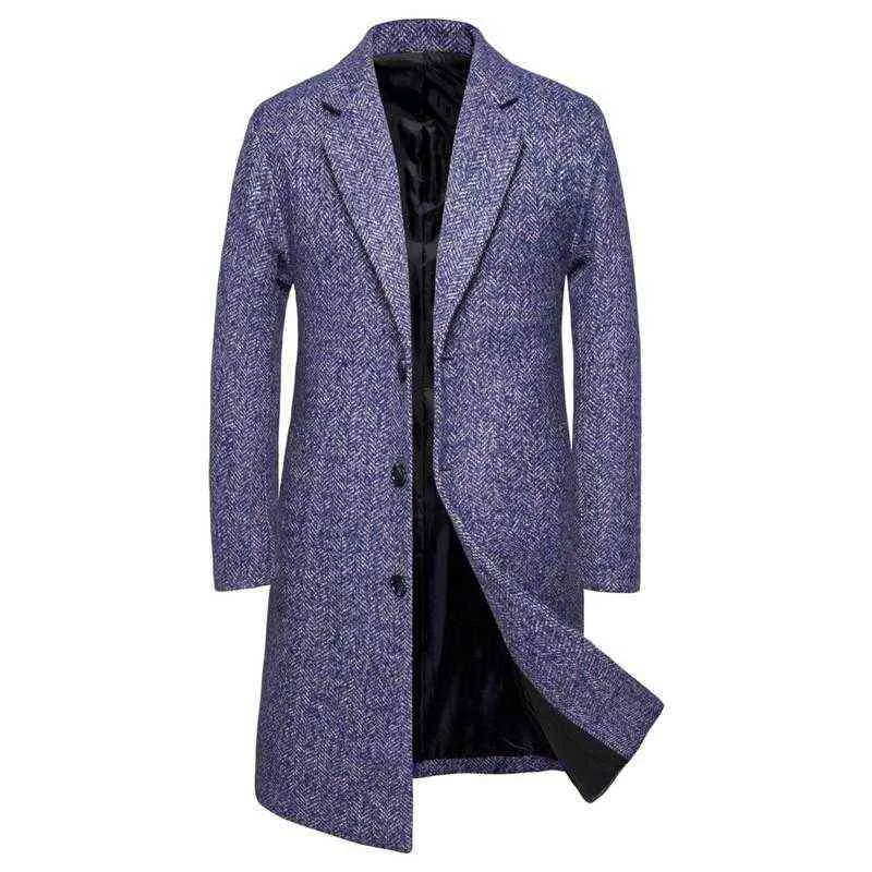 Wol voor heren melanges jas herfst en winter warme revers mid-length blended windjack twill knop casual flanel t220810