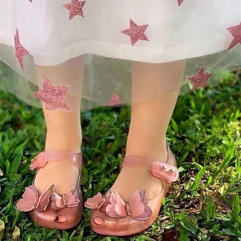 Zapatos de gelatina de mariposa brillante para niños, sandalias de playa de princesa Mini Melissa originales, zapatos de lentejuelas de PVC a la moda HMI039 220409