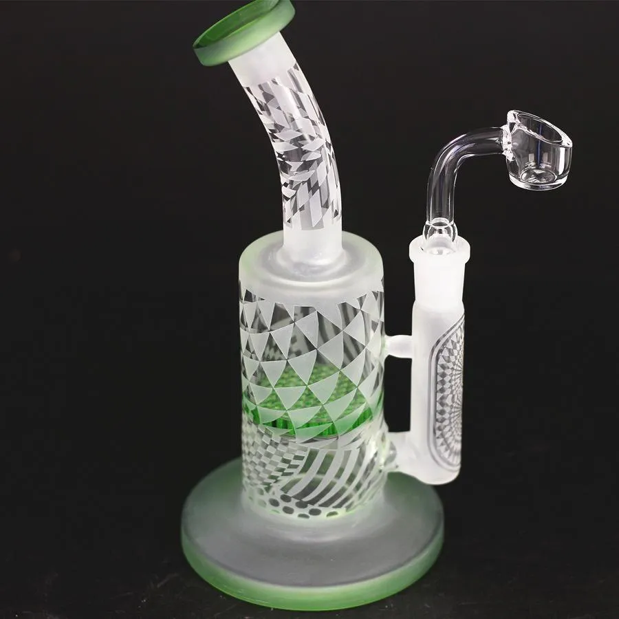 Frosted rasta recycler waterpijp hookah 8 inch onstuimige glazen dab booreiland met grote rookaccessoires