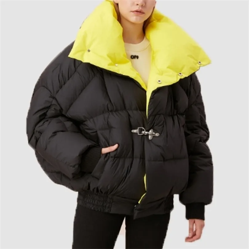 Högkvalitativ vinterjacka Kvinnor Tjock Parka Plus -storlek Korta ljusa färger Huven Winter Coat European Style Warm Outwear 201109