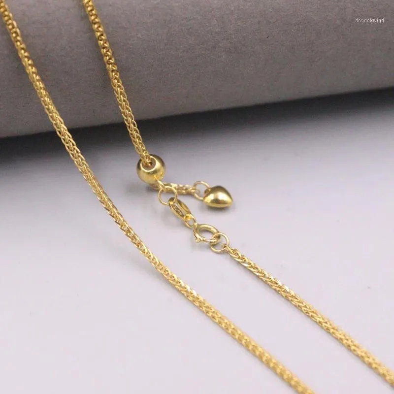 Kedjor AU750 REAL 18K Yellow Gold Chain Neckce för kvinnor Kvinna 1,2 mm Shiny Wheat Choker Halsband 18'L Gift