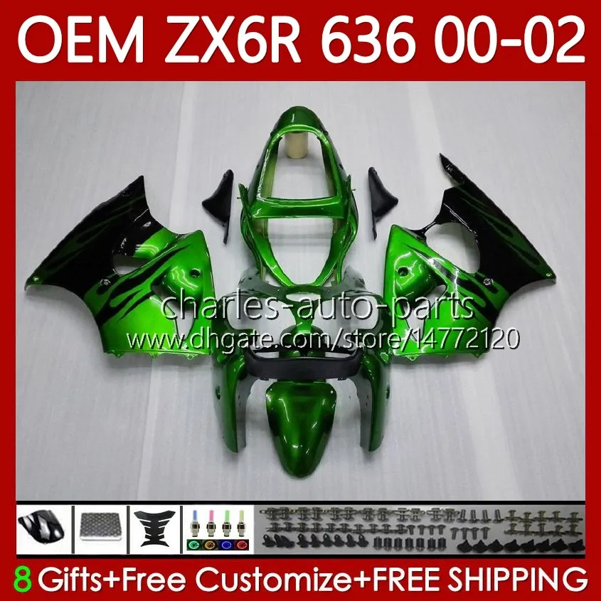 OEM Body for Kawasaki Ninja ZX 636 600CC Green Glossy ZX-600 ZX-6R ZX636 ZX6R 00 01 02 37HC.136 ZX 600 CC 6 R ZX 6R ZX600 CONLING ZX-636 2000 2001 2002 حقن العفن