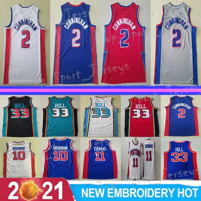 Men Basketball Cade Canningham Jersey 2 Dennis Rodman 10 Isiah Thomas 11 Grant Hill 33 Vintage All Shitked Basketball Jerseys