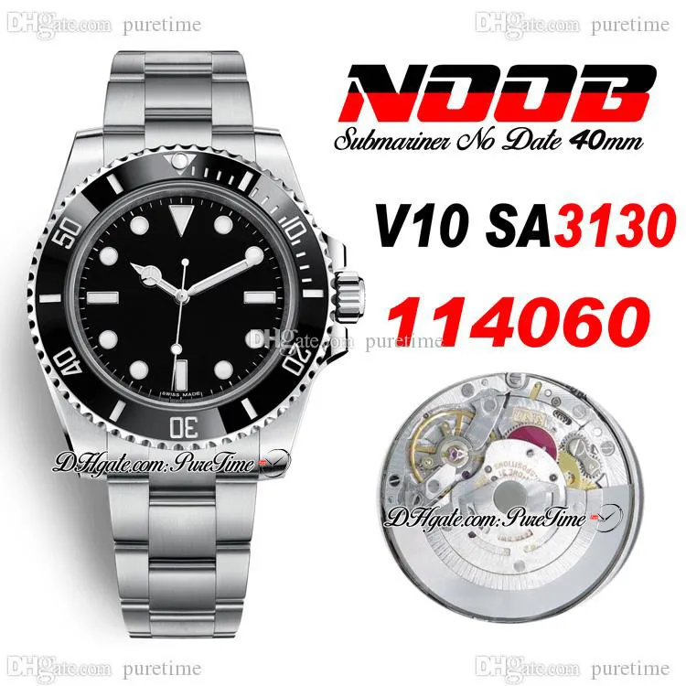 N V10 Sin fecha SA3130 11406 Reloj automático para hombre 40 mm Cerámica Bisel Esfera negra 904L OysterSteel Pulsera de acero inoxidable Super Edition Rollie Relojes Puretime B2