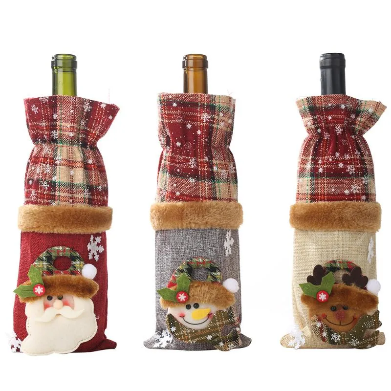 Décorations De Noël Année Cadeau Bouteille De Vin Housse De Protection Sac Père Noël Navidad Vaisselle Décoration Pour La Maison Table DecorChristmas