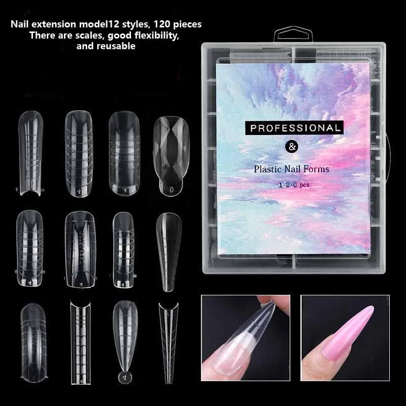 Sztuczne paznokcie 120 sztuk/pudło Nail Art przedłużanie żelu UV narzędzie szybkie budowanie formy porady podwójne formy przedłużenie palca fałszywe